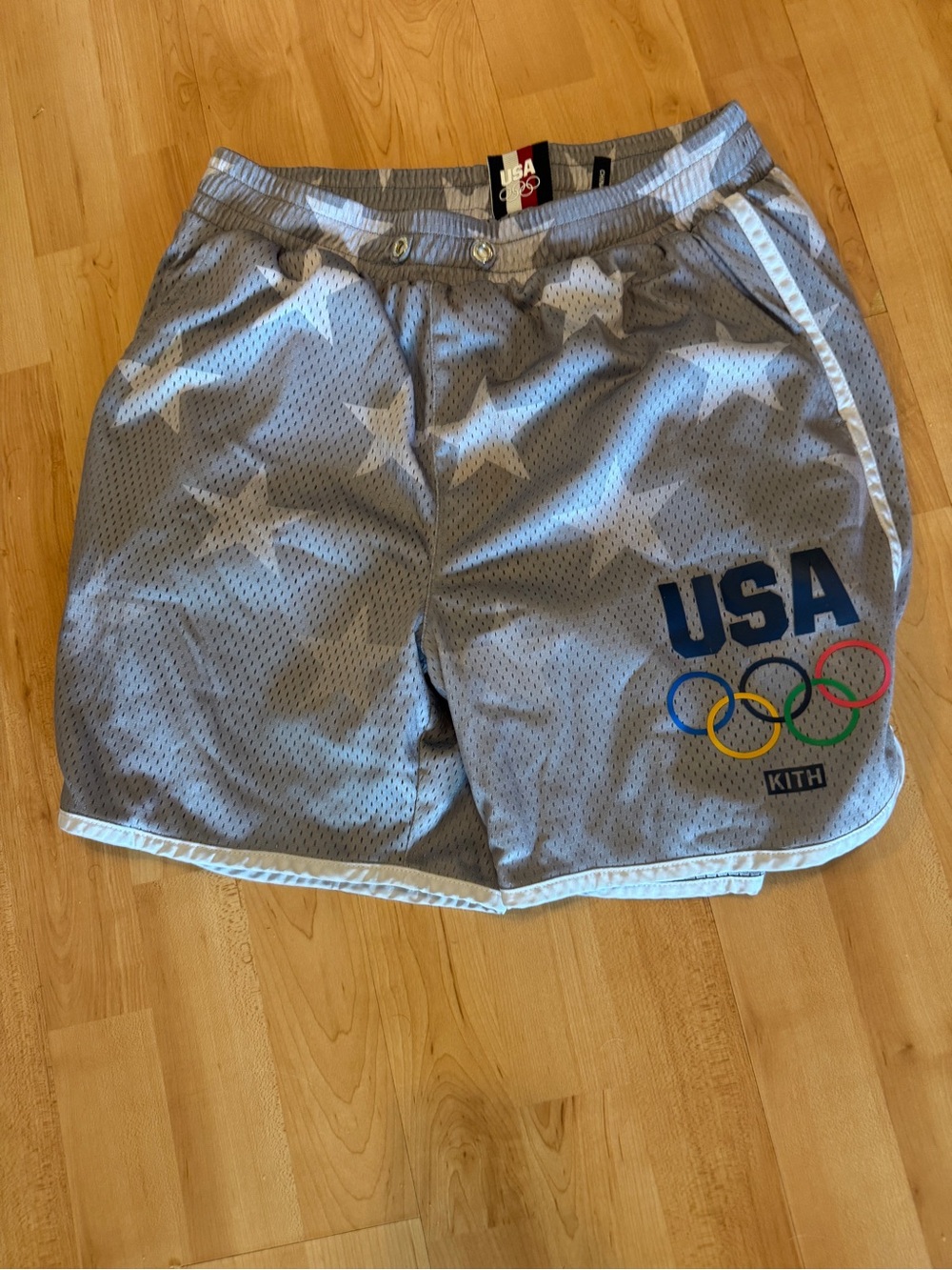 Kith USA Olympic Mesh Shorts - Gray with Multicolor Rings